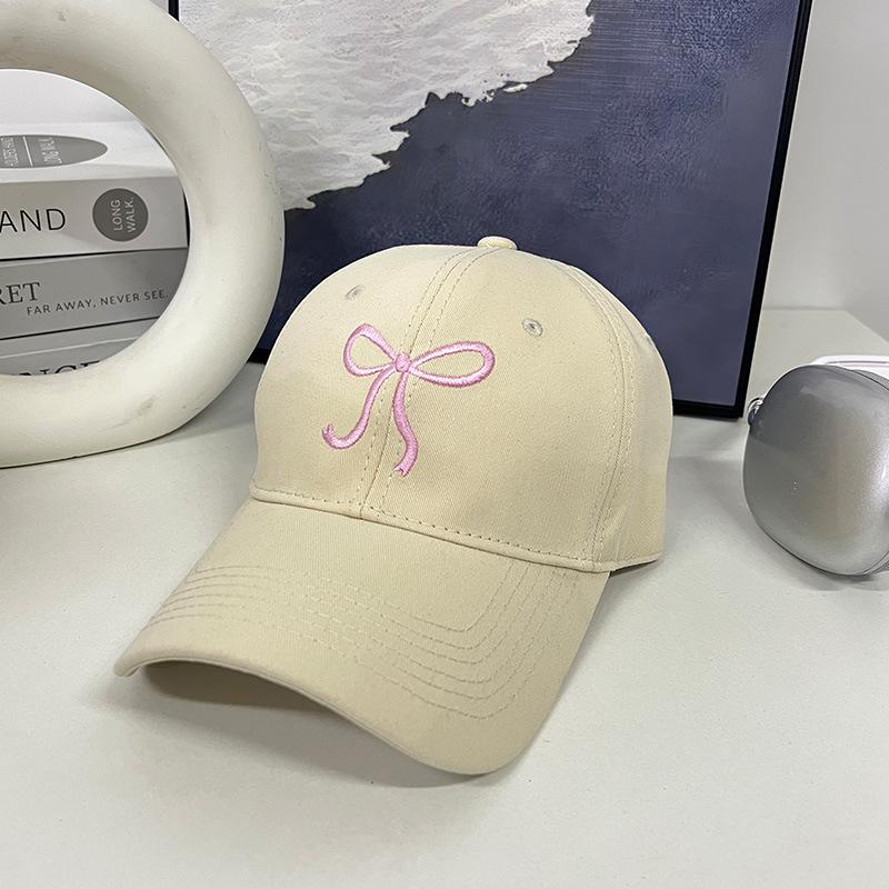 New Bow Embroidered Baseball Cap for Women with Big Face and Versatile Face Showing Small Embroidered Baseball Cap Spring Hat