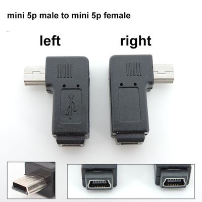 Mini USB 5pin kątowy męski na żeński adapter 90 stopni M do F Lewy i prawy kąt Rozszerzony adapter konwertera złącza