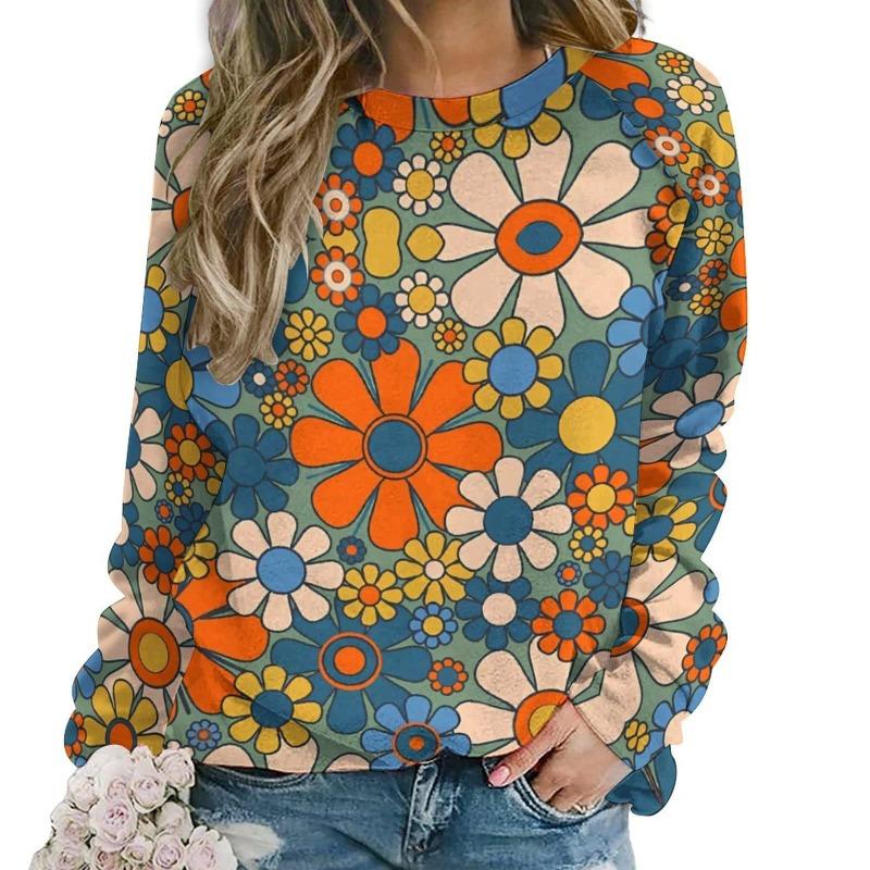 Fashion Butterfly Flowers Women Round-neck Sweatshirt 3D Print Streetwear Autumn Y2k Sweatshirts Pullovers Woman Clothing Tops