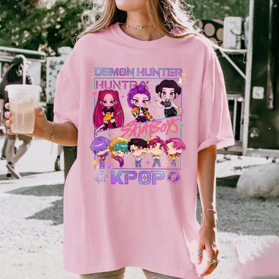 Kpop Demon Hunters T-shirt Kpop Huntrix Pin Saja Boys T-shirt Clothing Graphic Short Sleeve Men Women All-season