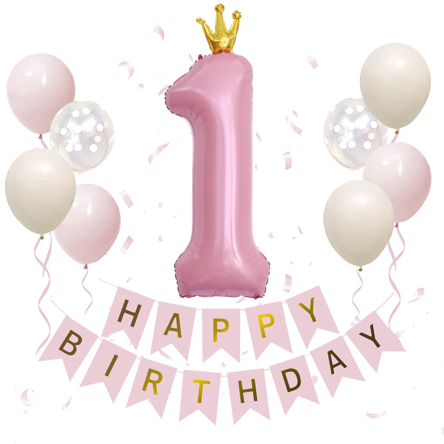 

Iysoll 1 Year Old Birthday Decoration 40-Inch Large Number Balloon Crown Set Pink