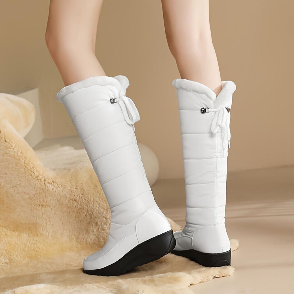 Women's Fuzzy Faux Fur Winter Snow Boots Fashion Platform Wedges Heel Pull On Waterproof Casual Comfy Knee High Boots Woman