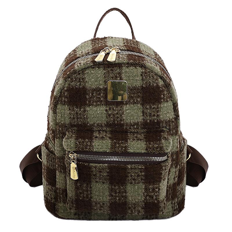 Autumn and winter popular woolen plaid backpack 2025 versatile temperament high sense women commuting niche design small bag