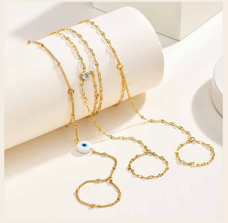 Stainless Steel Finger Ring Bracelet for Women, 18K Gold Plated Waterproof Hand Chain Tarnish Free