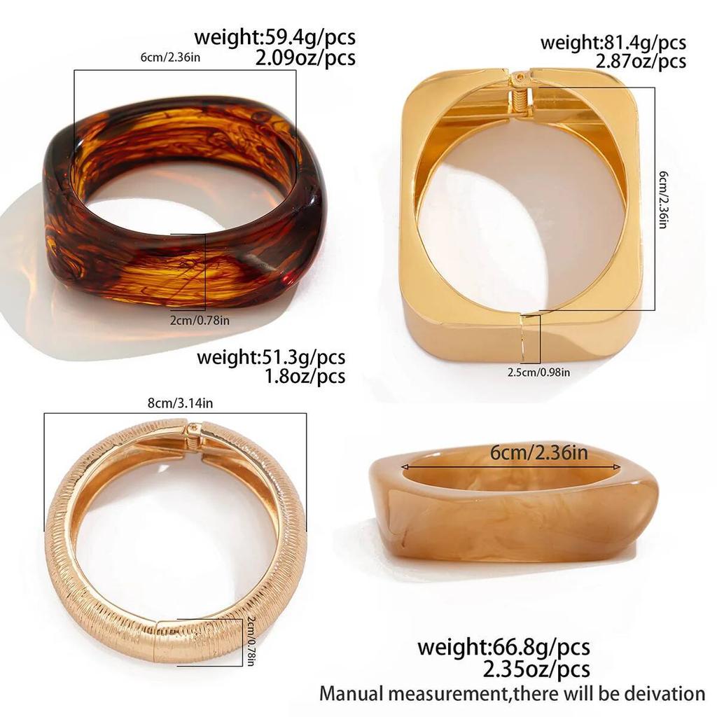 SHIXIN Trendy Irregular Resin Acrylic Wide Bangle Bracelet for Women Punk Metal Geometry Spring Open Bangle Personalized Jewelry