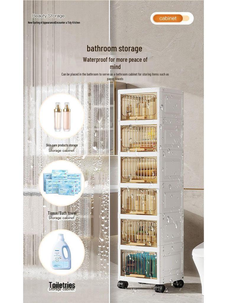 Flip-Up Seam Narrow Storage Cabinet for Kitchen, Bathroom, or Living Room