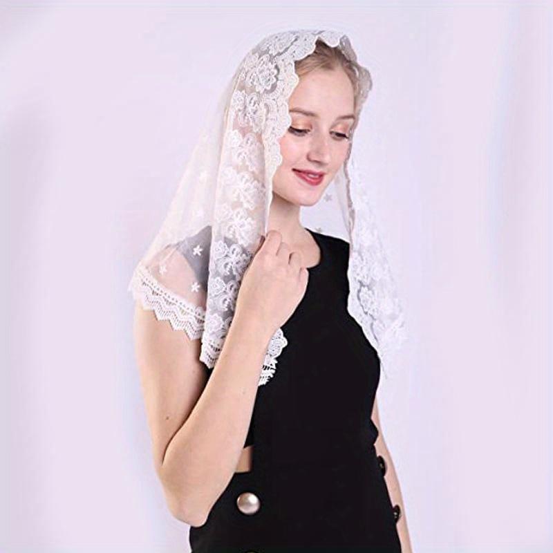 Women's Lace Catholic Veil for Church Head Covering Flowers Chapel Scarf Mass Voile Shawl Kerchief Hair Accessories