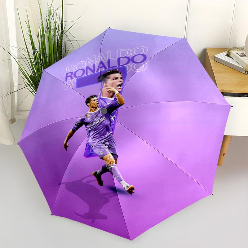 Ronaldo's Silence Portable Automatic Umbrella Sturdy 8-Rib Shaft Lightweight Durable Everyday Carry Umbrella Vibrant Pattern Umbrella