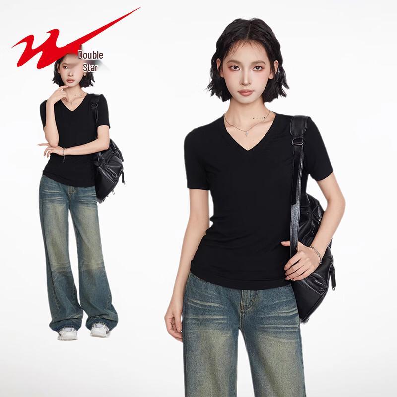 Shuangxing Women s V-Neck Slim Fit Short Sleeve T-Shirt 3XL