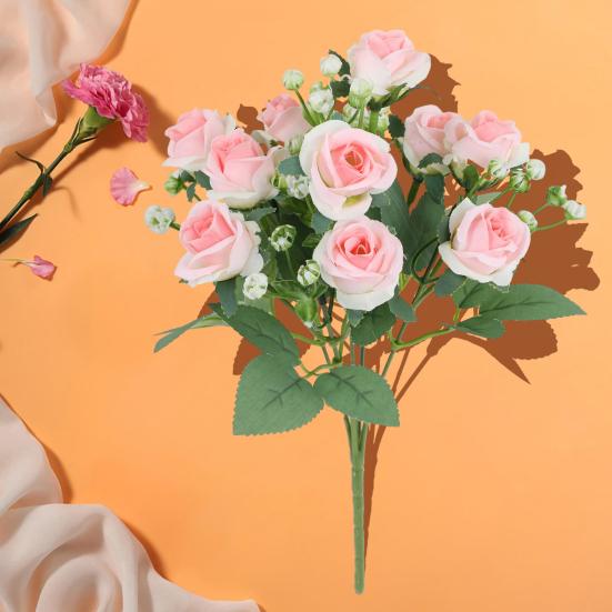 Kytice z umělých růží se zelenými listy stonku Realistické opakovaně použitelné umělé květinové rostliny Domácí dekorace Svatební párty Foto rekvizity