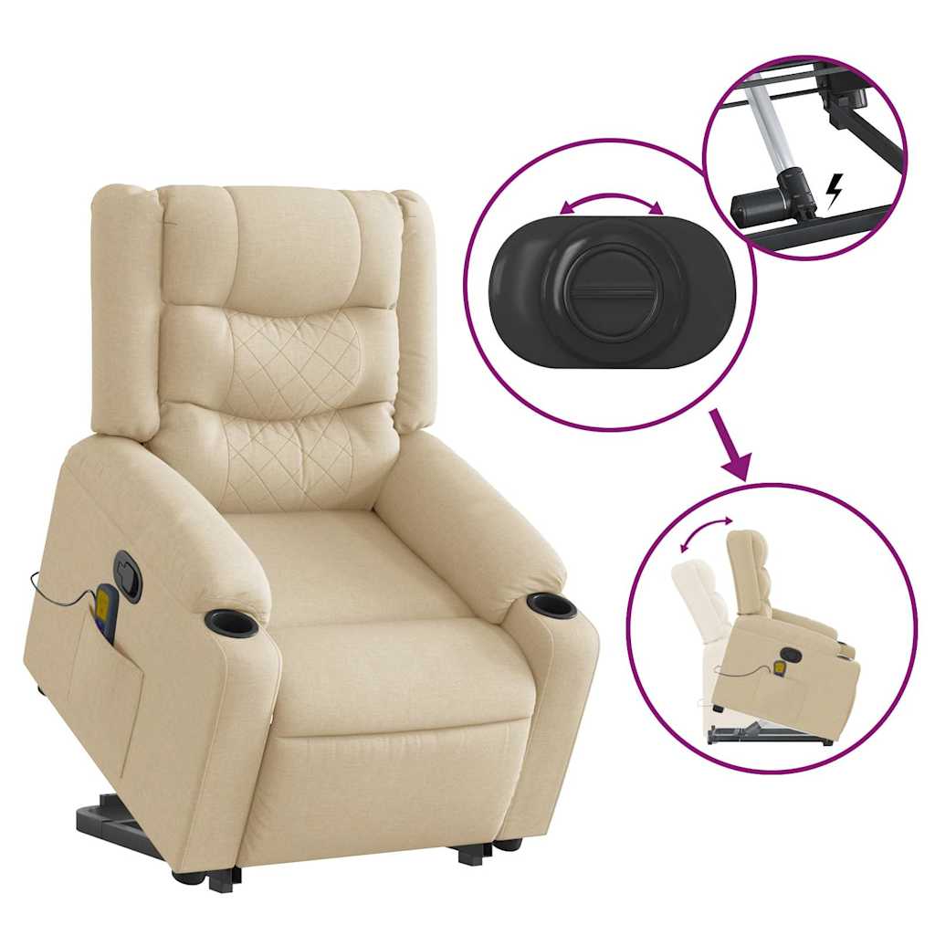 Massage Recliner with Rising Function Cream Fabric