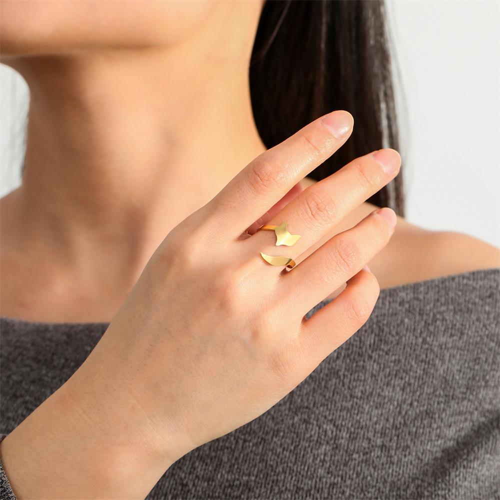 My Shape Fox Tail Open Rings for Women Men Stainless Steel Adjustable Finger Rings Wise Animal Good Luck Jewelry Gifts Wholesale