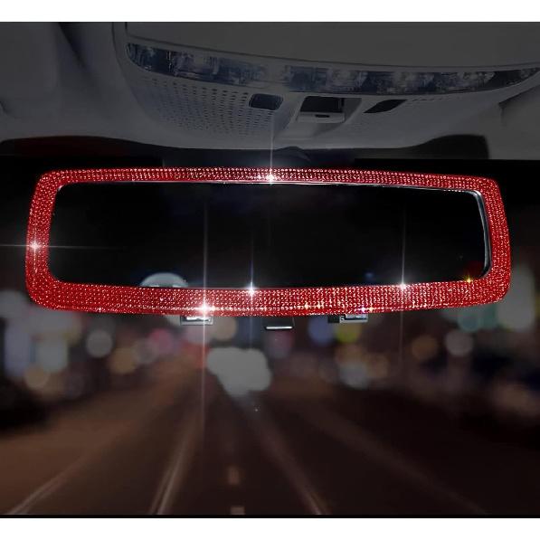 Bling Rhinestone Car Rear View Mirror with Crystal Diamonds Bling Rhinestones for Women,Car Interior Trim (Pink)