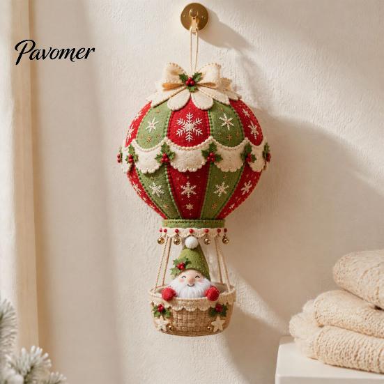 Fabric Sewing Projects for Adults Christmas Hot Air Balloon DIY Kit, 3D Felt Hanging Ornament Santa Family Craft Night Activities Snowman Reindeer