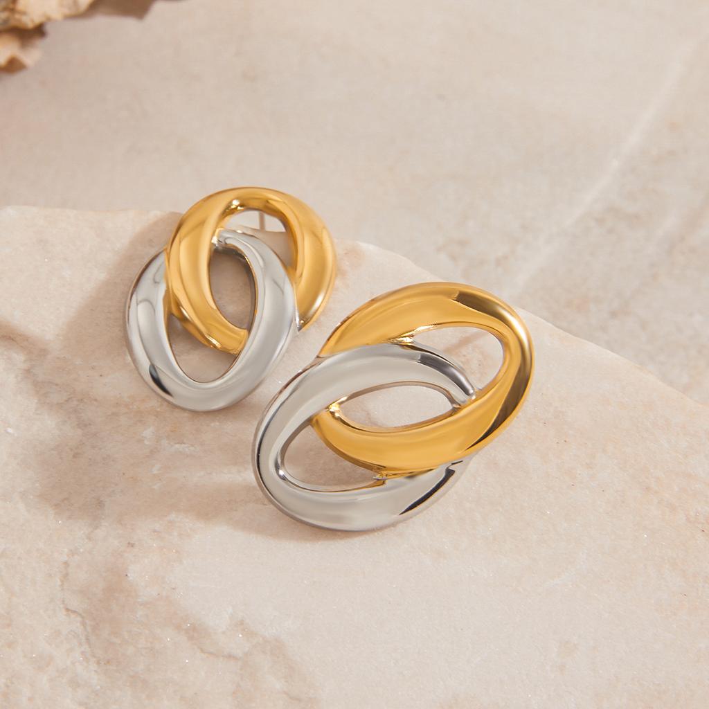 Yori Gold Silver Color Matching O-Wrap Statement Earrings 18K PVD Plated Simple Sleek Metal Fashion Jewelry Bijoux Gift