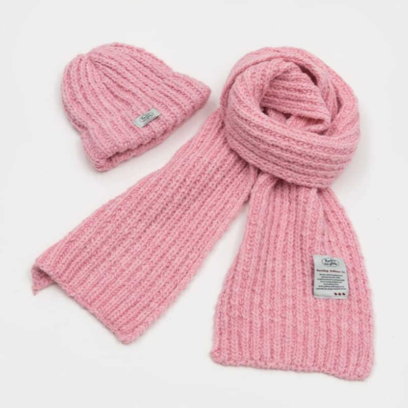 RECLOW HALFNA MUFFLER BEANIE SET PINK