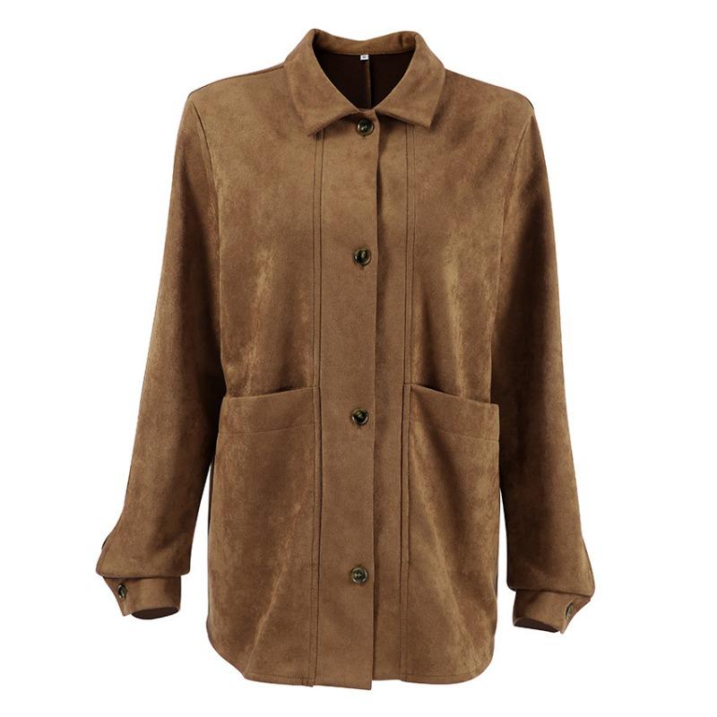 Cappotto in pelle scamosciata marrone Maillard da donna, autunno, design ampio, con risvolto, abbigliamento femminile europeo e americano
