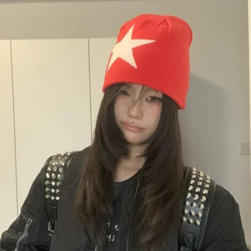 Acrylic Knit Beanies Star Print Stretchable Fit Winter Hat For Men Women Casual Cap Unisex Soft Warm Outdoor Activities