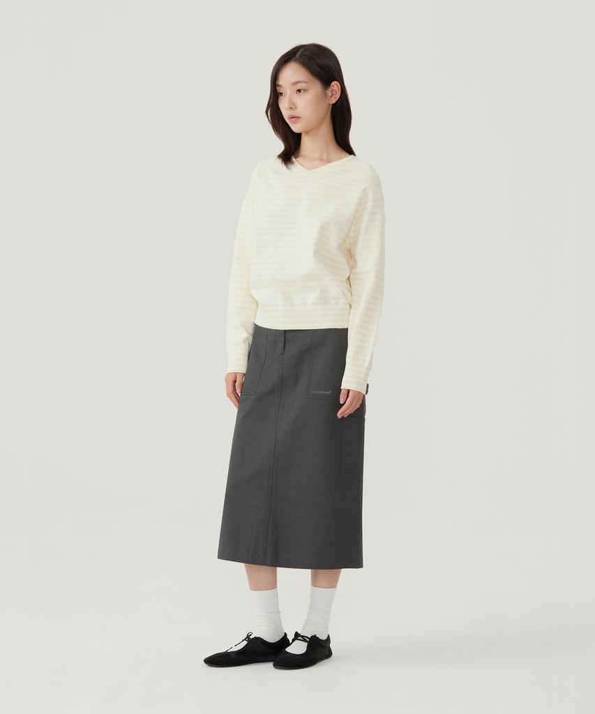 COVERNAT WOMAN Striped V-Neck Knit Yellow