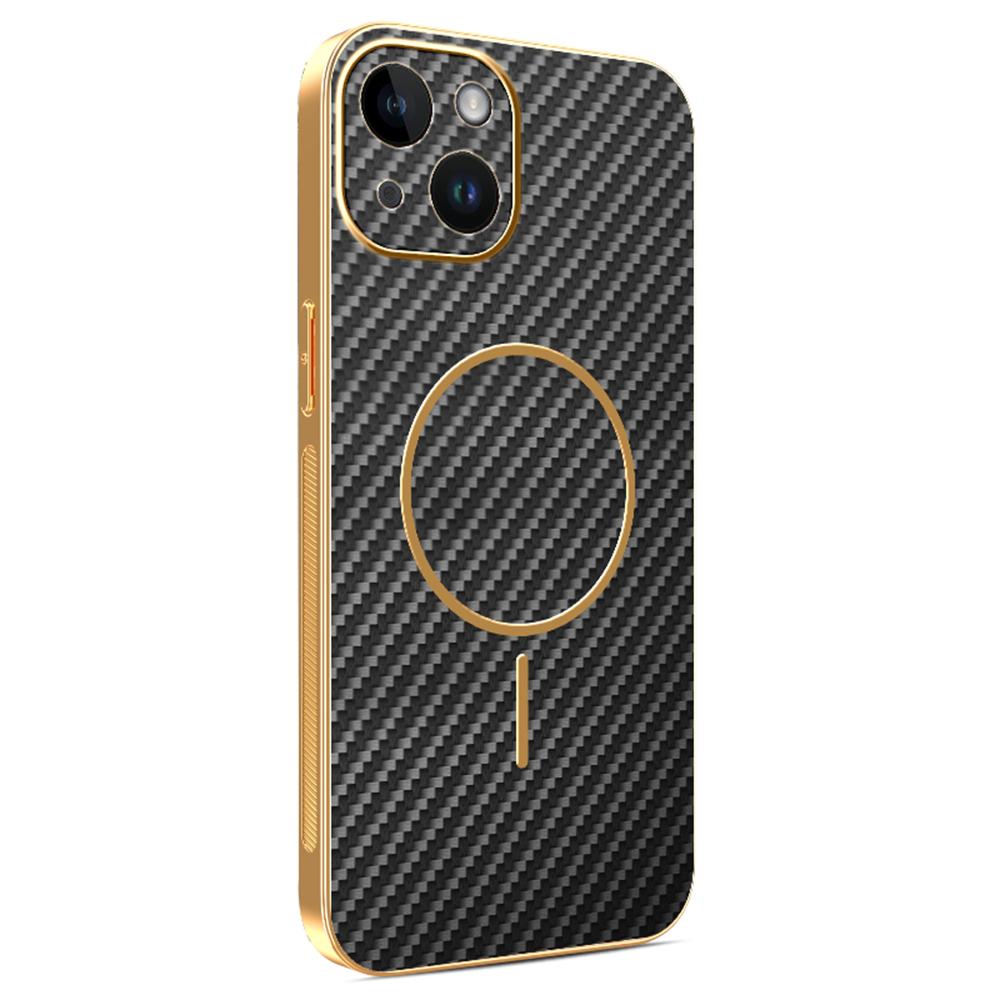 For iPhone 14 Phone Case Carbon Fiber Textured Electroplated TPU Back Cover
