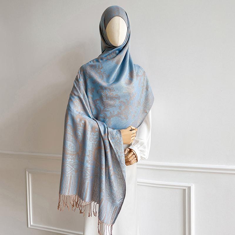 1Pcs Bohemia Style Women Muslim Hijab Winter Warm Scarf Jacquard Ramadan Headband Bufanda Luxury Everyday