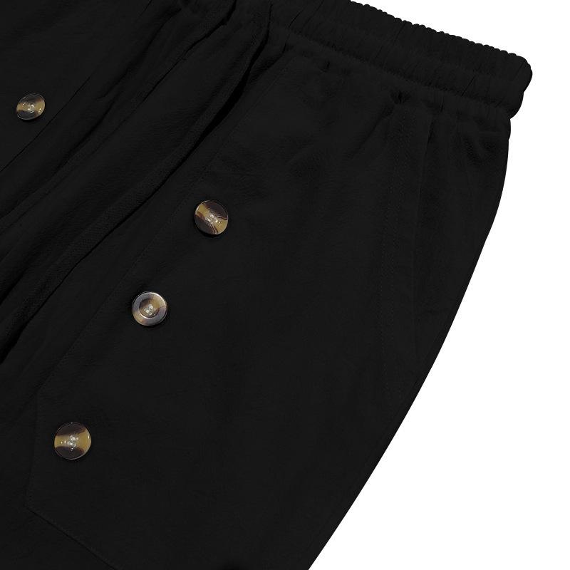 Fashion Men's Casual Trousers Beach Men's Casual Multi-button Cotton Linen Loose Trousers Men
