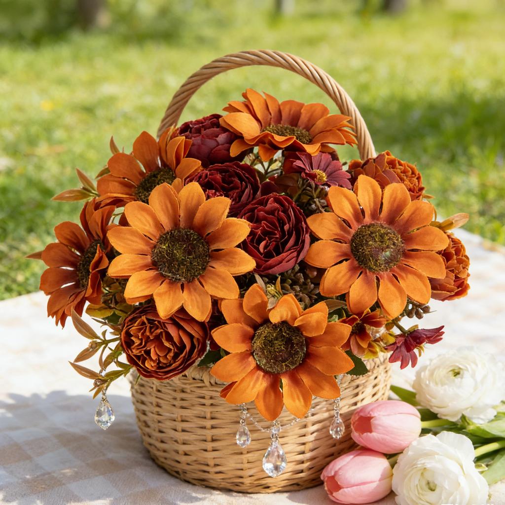 1/4PCS Artificial Flowers Silk Holding Sunflower Valentine's Wreath Wedding Brial Bouquet Home Room Arrangement Vase Sill Decora