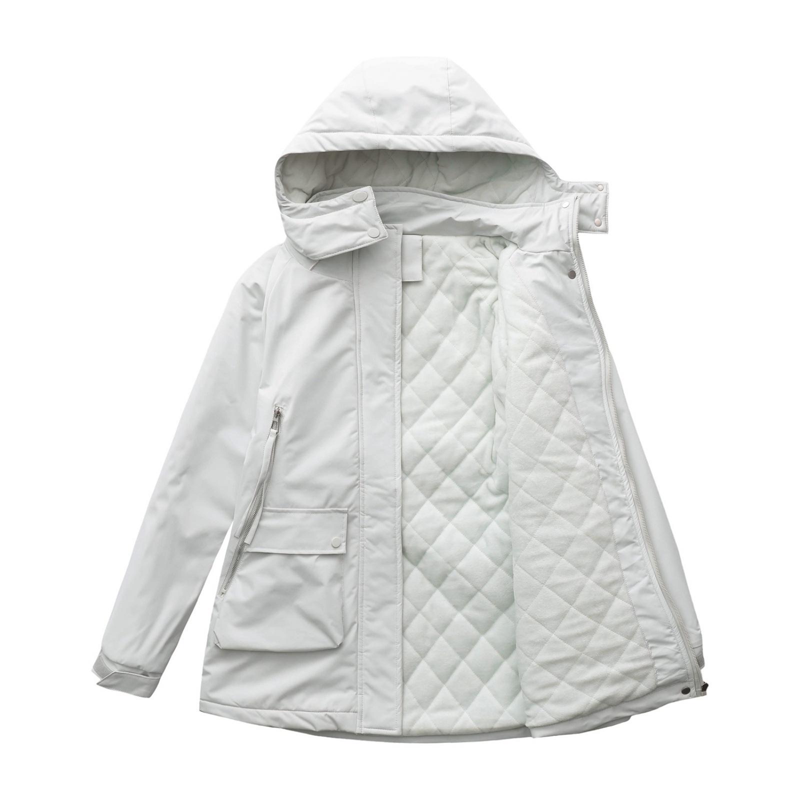

Женская повседневная, стильная, с отстегивающимся капюшоном, ветрозащитная, теплая куртка для хайкинга, ветрозащитное пальто, хлопковое пальто L белый