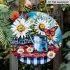2D Flat "Welcome Summer" Themed Aluminum Decorative Signs and Plaques In Various Sizes. Vintage Watering Can and Butterfly Pattern Wall Decorations