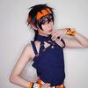 Short purple cosplay wig with net, featuring Narancia Ghirga from Golden Wind, heat-resistant.