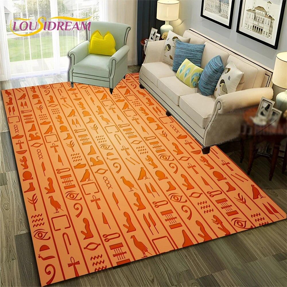 Ancient Egyptian Hieroglyphics Symbol Carpet Rug for Home Living Room Bedroom Sofa Doormat Decor,kid Area Rug Non-slip Floor Mat