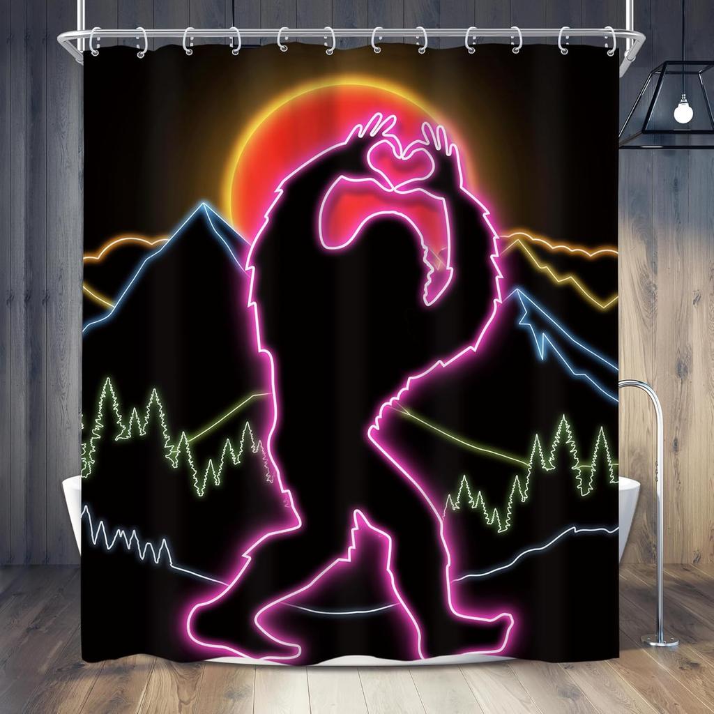 Funny Shower Curtain Mountain Rustic Monkey Sunrise Cool Wild Animal Silhouette Shadow Nature Mens Shower Curtain Bathroom Decor