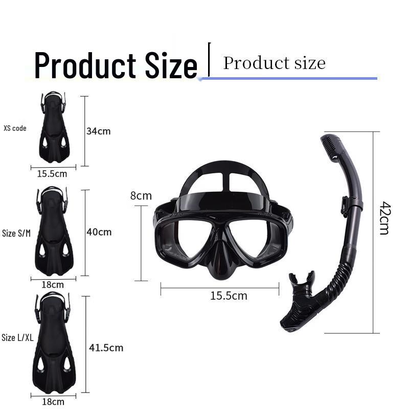 YBLKJ Adult Snorkeling Mask, Snorkel & Fins Set