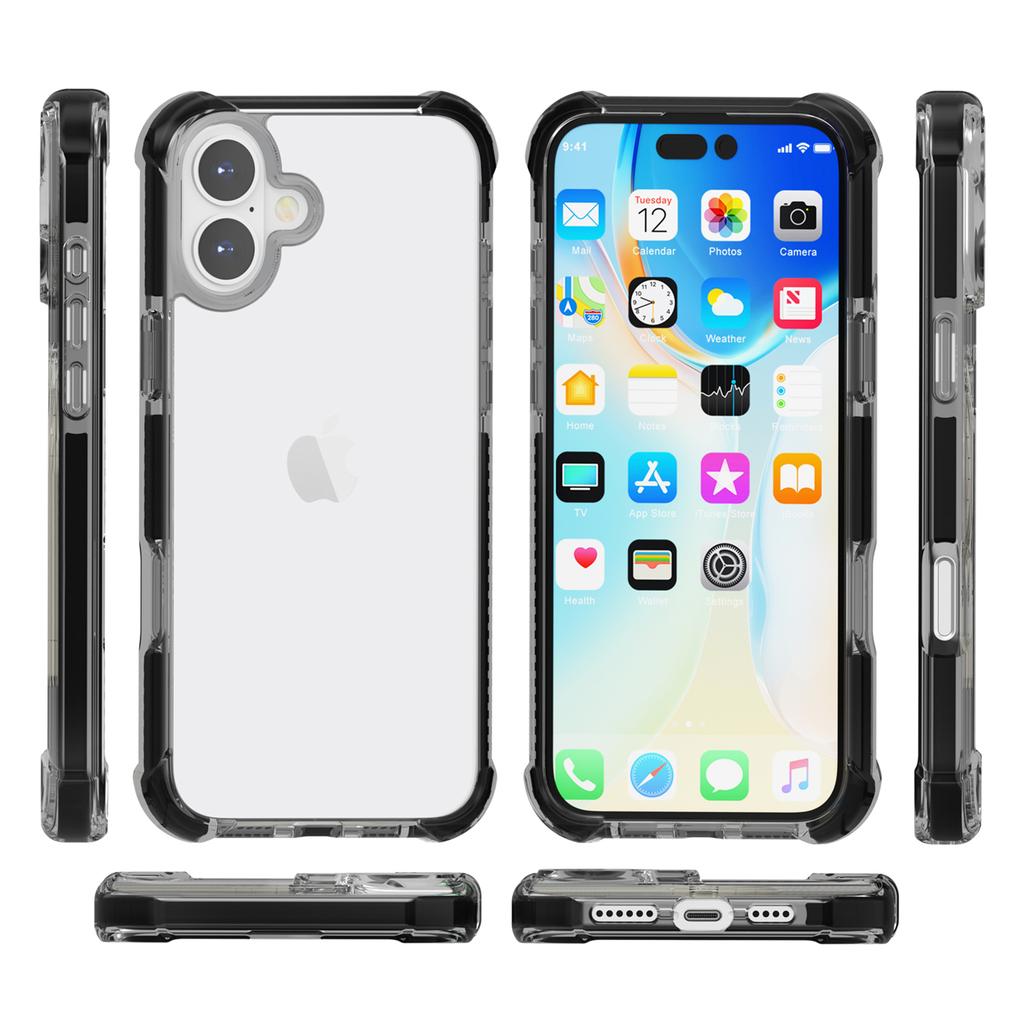 For iPhone 16 Plus Clear Mobile Phone Case TPU+TPE+PC Phone Cover