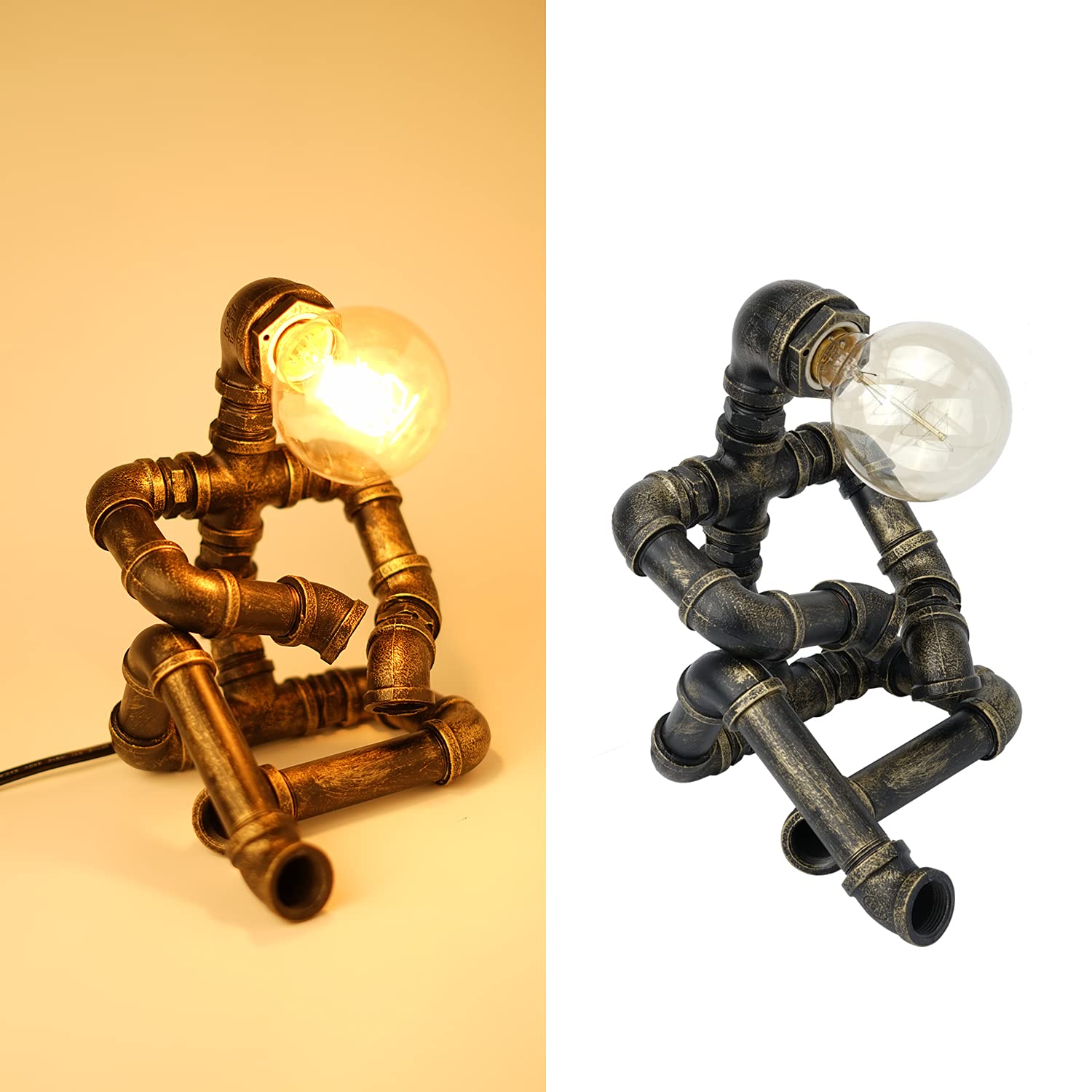 

HONGYAN Retro Industrial Rusty Iron Water Pipe Table Lamp for Table Side Desk Industrial Nordic Style Industrial Table Light Robot Stand Light Stylish
