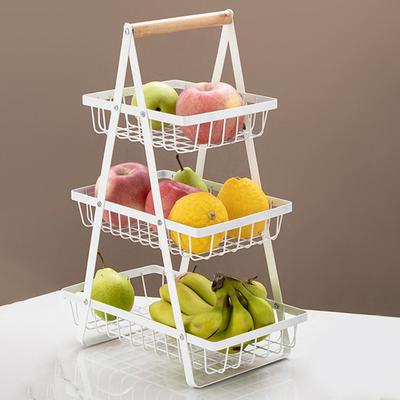 3-Tier Fruit Basket Kitchen Storage Rack Iron Hollow Mesh Living Room Snack Holder