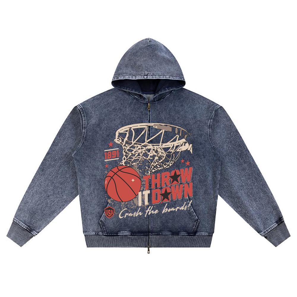 

Худи на молнии из вязаного денима с принтом DTG Throw It Down Brother XL темно-синий