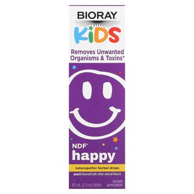 Bioray, NDF Happy, Odstraňuje nežádoucí mikroorganismy a toxiny, Dětské, Broskvová příchuť, 60 ml (2 fl oz)