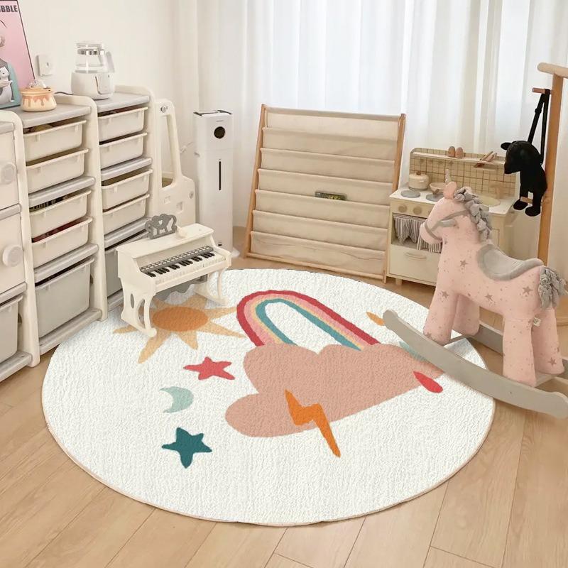 Round Rug Animal Print Cartoon Pattern Circle Carpet for Living Room Floor Mat Chair Coffee Table Bedside Kids Love Decoration