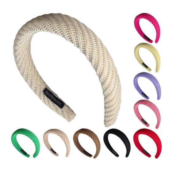 Women Headband Wide Brim Anti-Slip Waffle Sponge Filling Handmade Knitting Hair Hoop Autumn Winter Hair Accessory