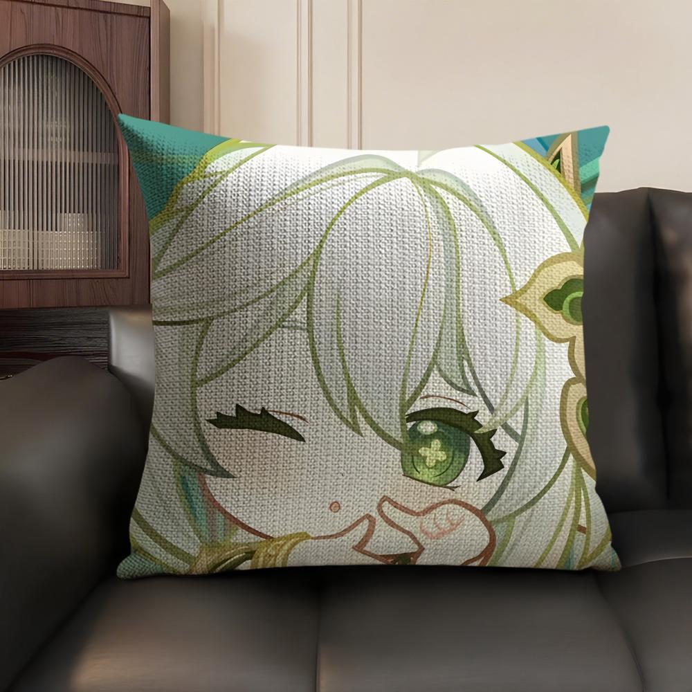 Nahida Cute Genshin Impact Cushion Cover Natural Linen Organic Fabric DoubleSided Printing Sofa Home Decor Gift Pillow Case