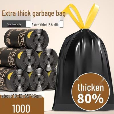 Extra Thick Tear-Free Black Drawstring Garbage Bags for Bathroom, Portable and Durable