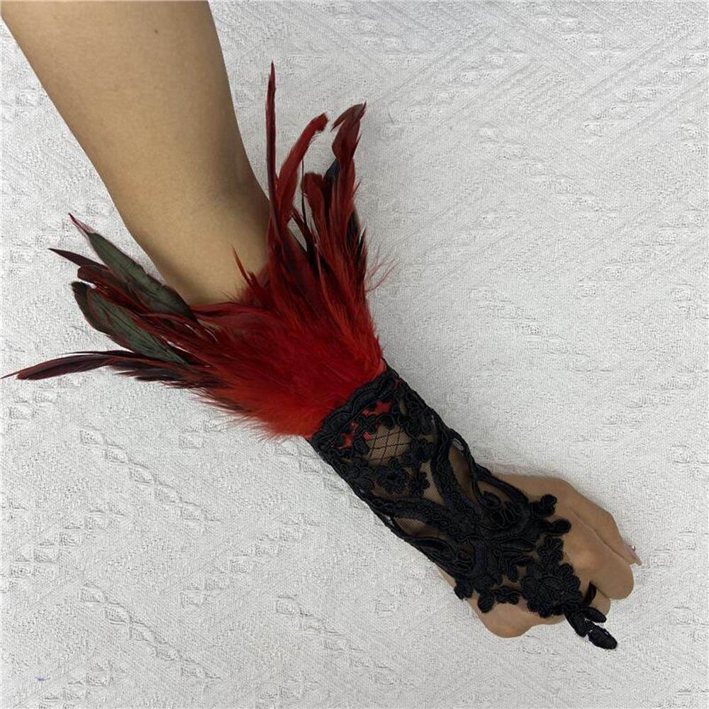 1PC Sexy Lace Feather Long Gloves Party Cosplay Lace Wrist Cuffs Wedding Party Show Costume Halloween Gothic Sleeves Accessories