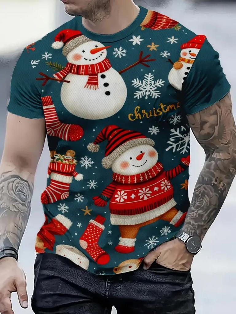 Christmas Santa Claus 3D Print T Shirt for Men Casual Short Sleeve Tee Shirts Fashion O-Neck Top New Year Gift Oversized T-Shirt