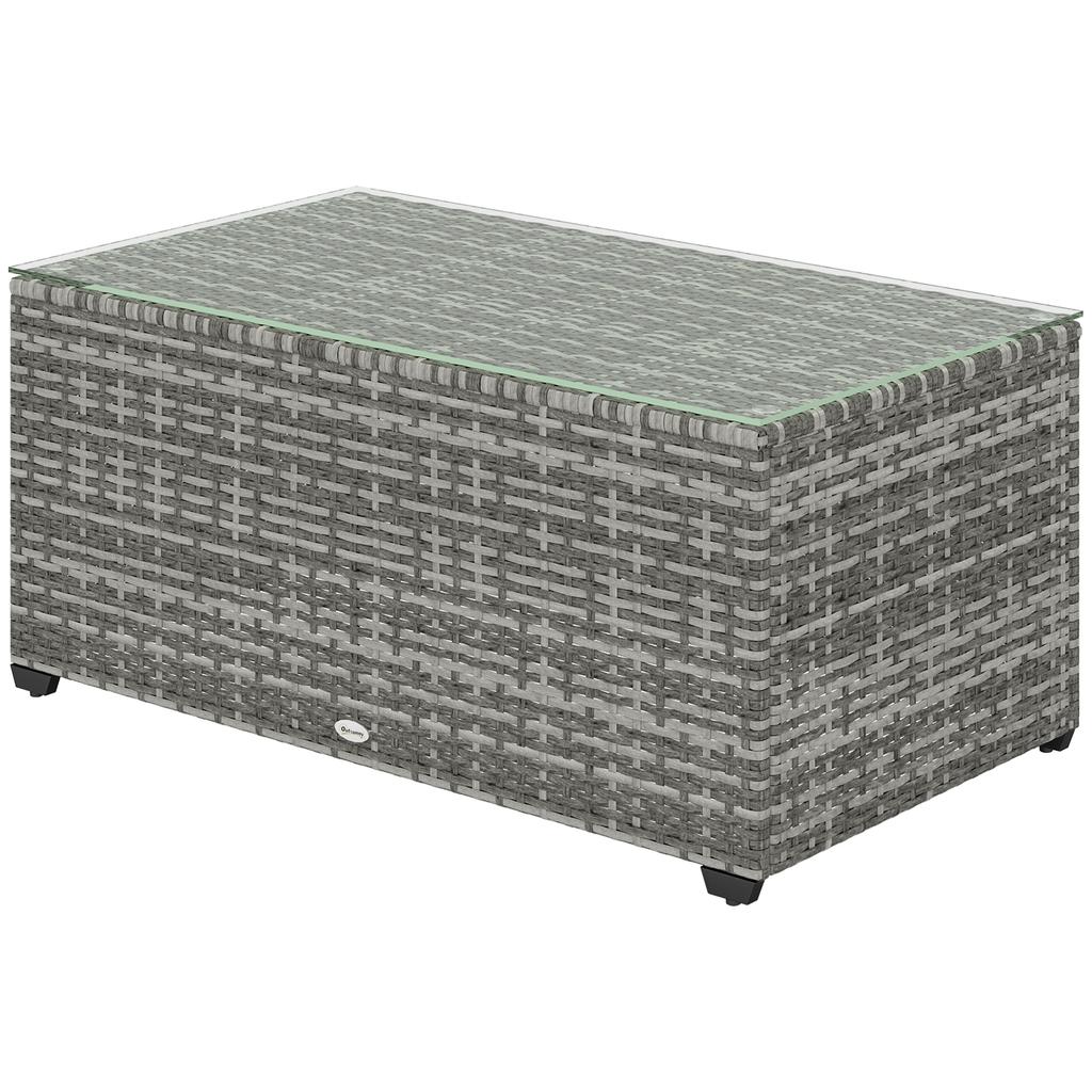 90 X 50cm Glass-Top Rattan Side Table - Light Grey