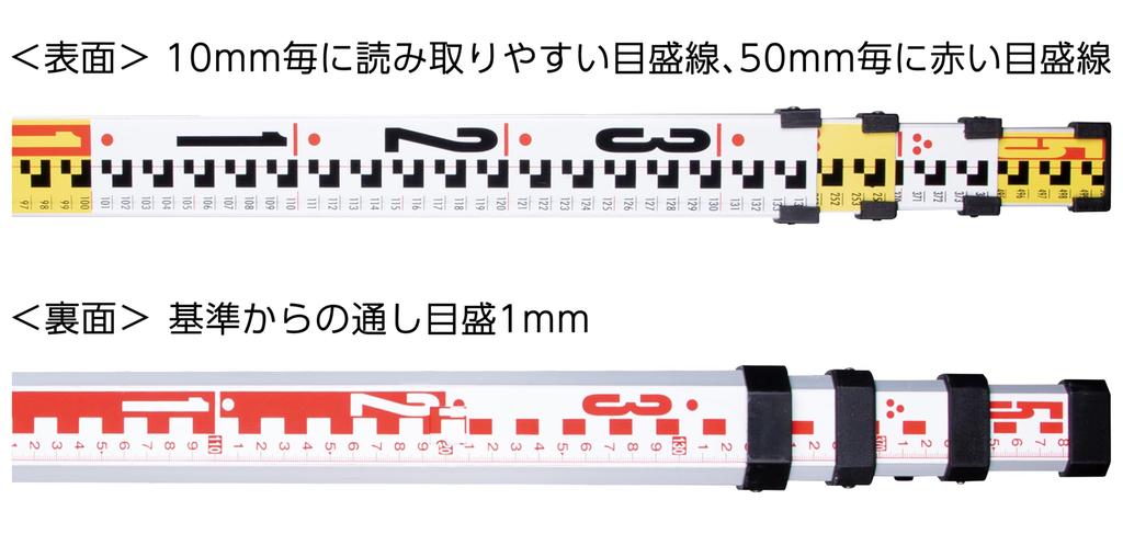 Shinwa Sokutei Aluminum Staff 4 10mm Pitch on the 1mm Pitch on the with 73266 II, 5m, Sections, Front, Back, Graduations,