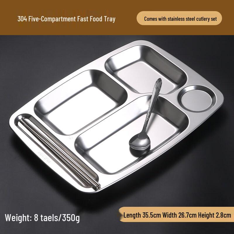 Food-Grade 304 Stainless Steel Partitioned Meal Tray