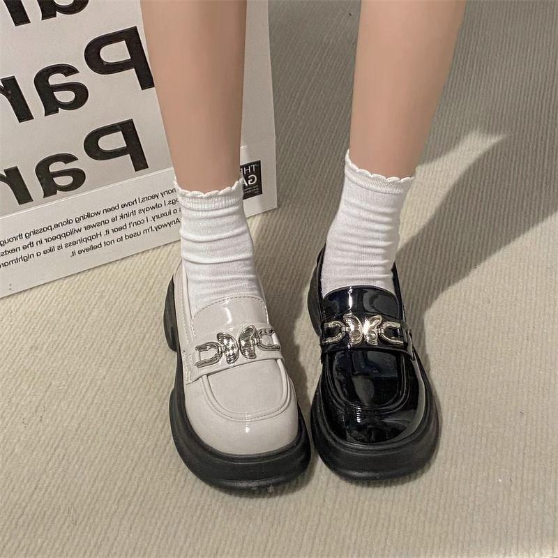 British style small leather shoes women's single shoes 2025 summer new platform black muffin loafers versatile Mary Jane shoes