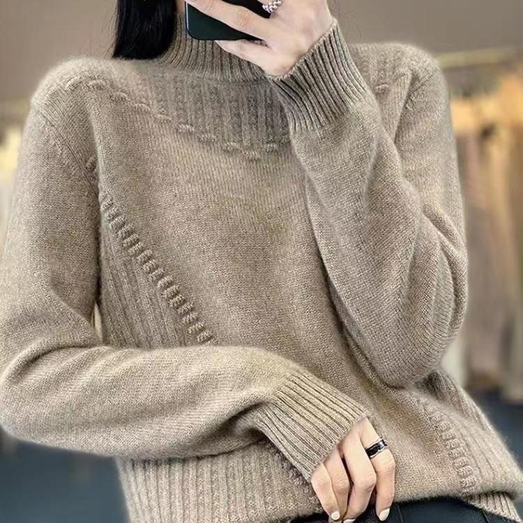 Women's Sweater Semi High Neck Thick Solid Color Sweater Pullover Casual Loose and Slimming Knitted Sweater