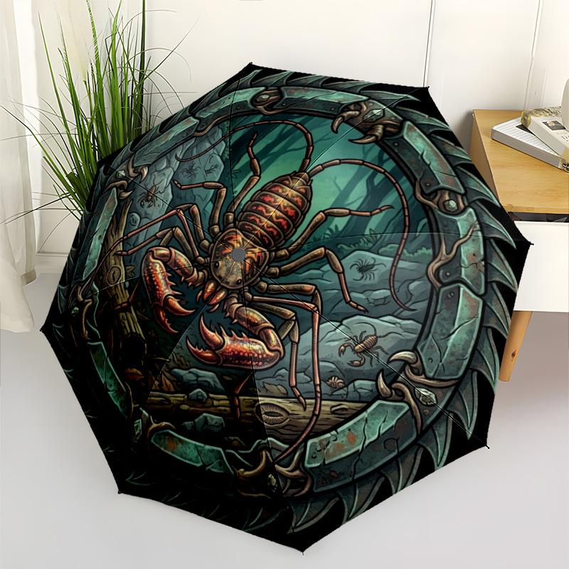 Mechanical Crab Emblem pattern umbrella, portable and foldable design, 8 ribs, a casual accessory for Halloween, Christmas, and birthday gifts.